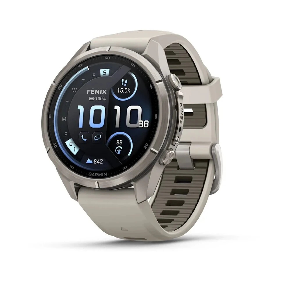 Умные часы Garmin Fenix 9 Pro inReach 43mm Titanium with Fog Grey/Dark Sandstone Silicone Band (010-04335-81)