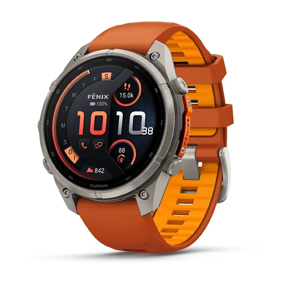Умные часы Garmin Fenix 9 Pro inReach 47mm Titanium with Autumn Orange/Spark Orange Silicone Band (010-04336-01)