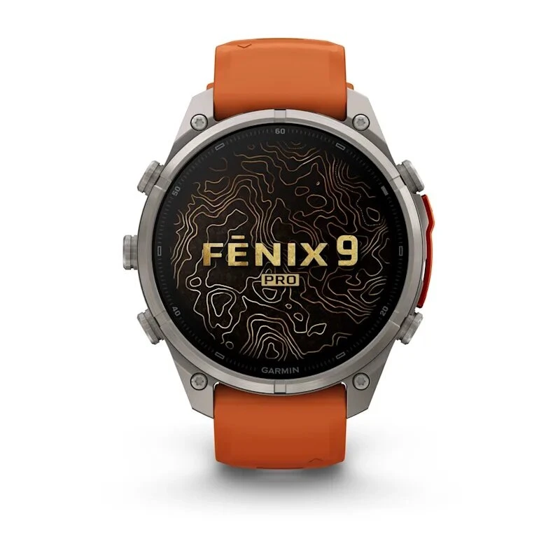 Умные часы Garmin Fenix 9 Pro inReach 47mm Titanium with Autumn Orange/Spark Orange Silicone Band (010-04336-01)