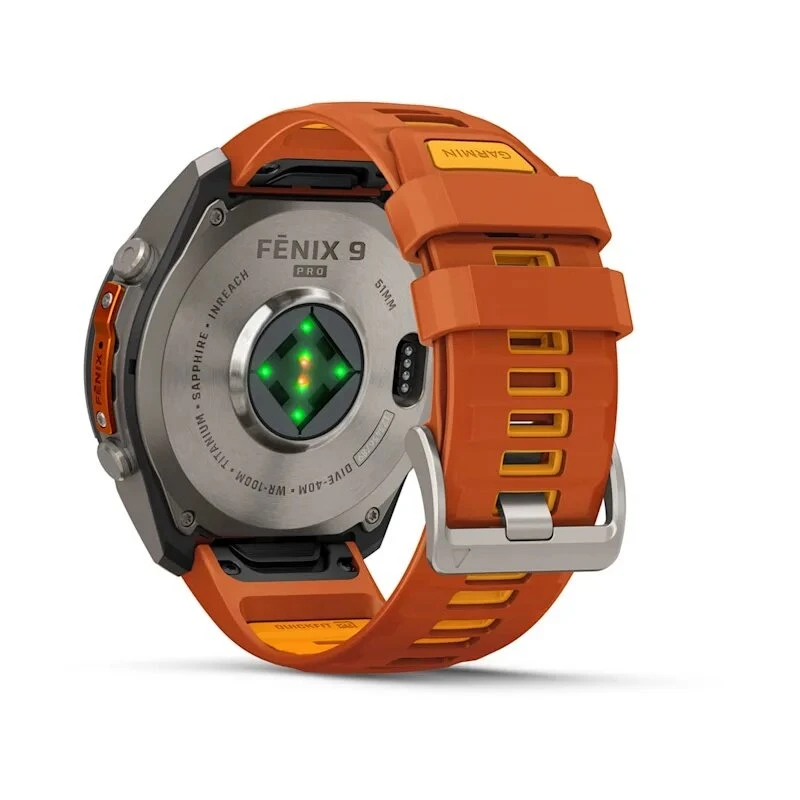 Умные часы Garmin Fenix 9 Pro inReach 51mm Titanium with Autumn Orange/Spark Orange Silicone Band (010-04337-01)